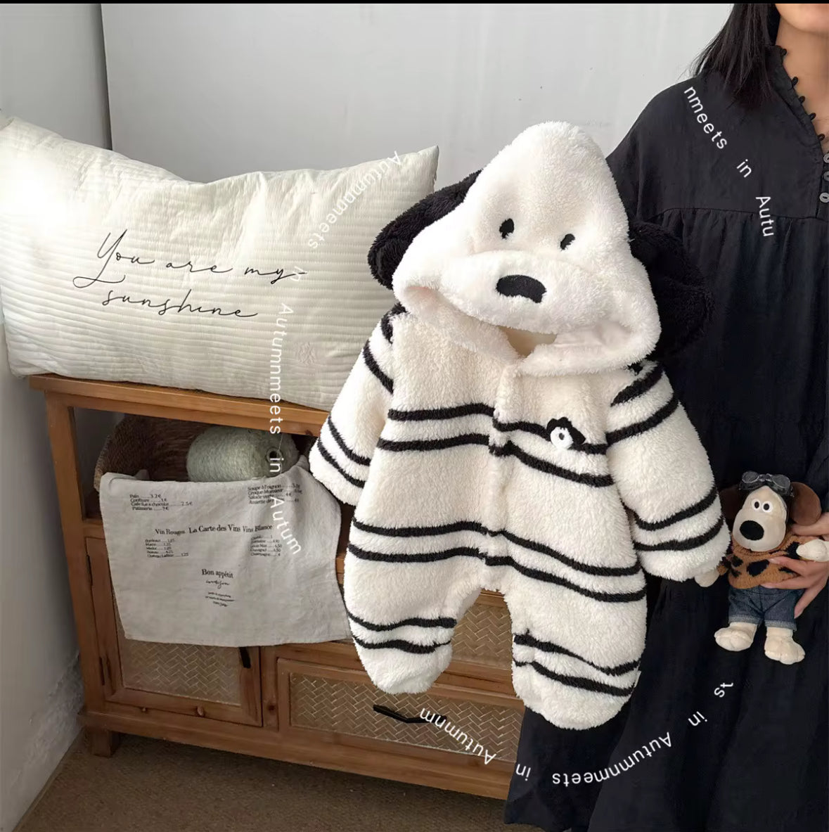 Vanzaa's Baby winter pluizige, wollen jumpsuit voor pasgeborenen