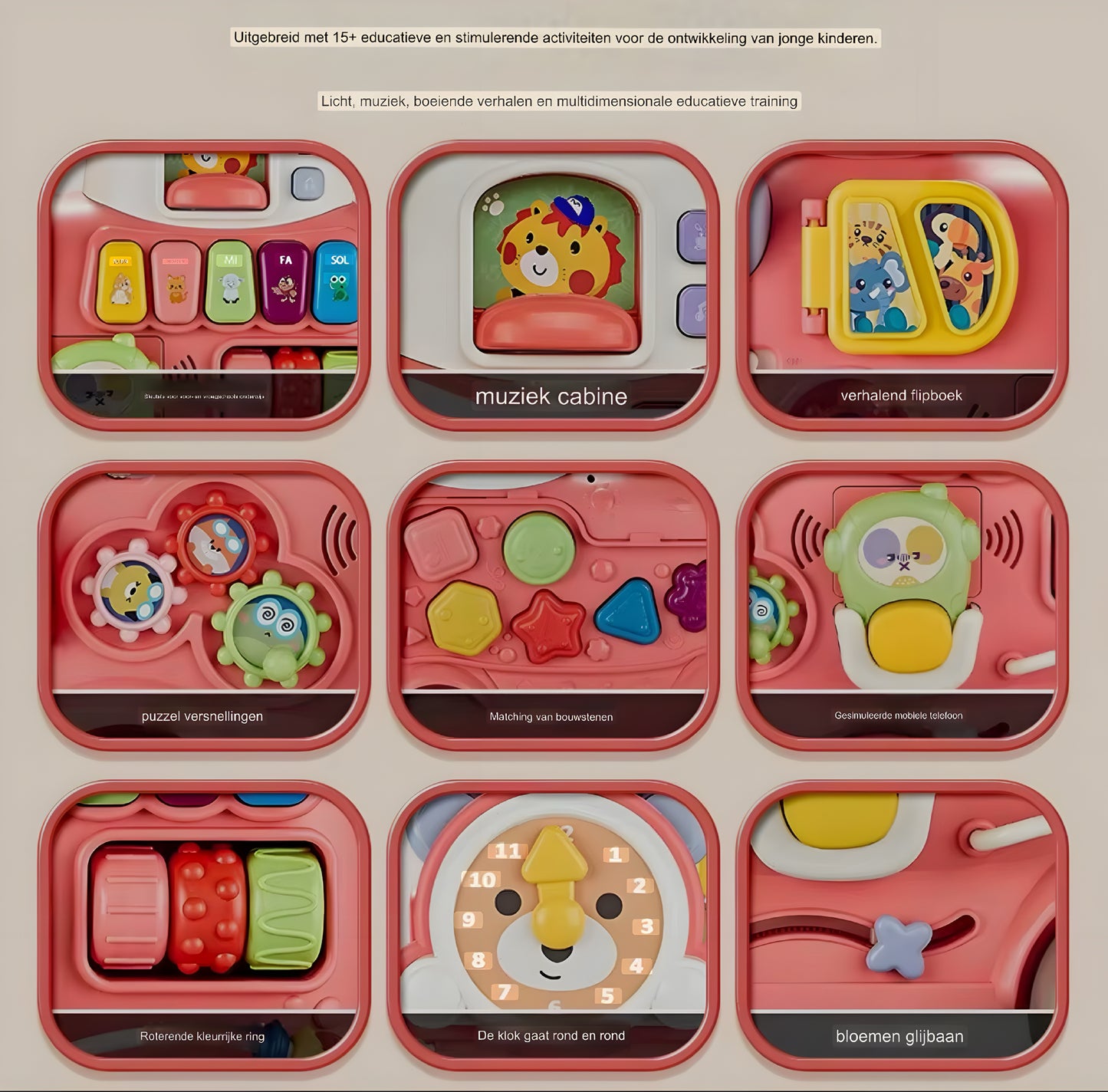 Educatief 5-in-1 zit- en rijspeelgoed voor baby's van 0-4 jaar met muziek en visuele weergave