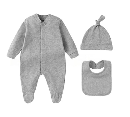 Winterromperset voor pasgeborenen - beige katoen met muts - Jumpsuit