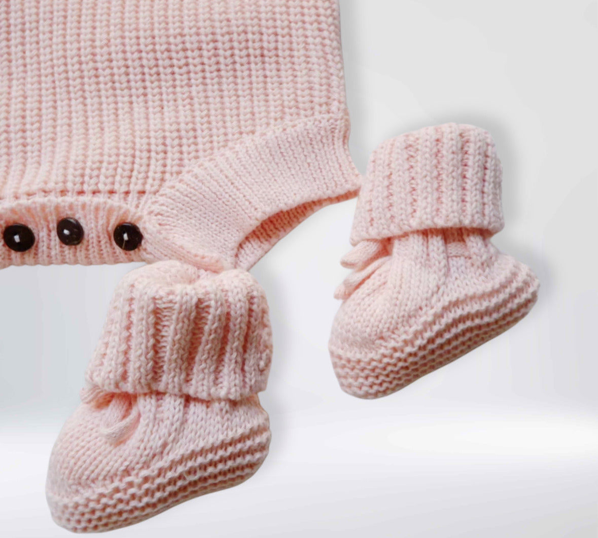 Gebreide Pasgeboren Baby Romperset met lange mouwen, sokken en mutsjes