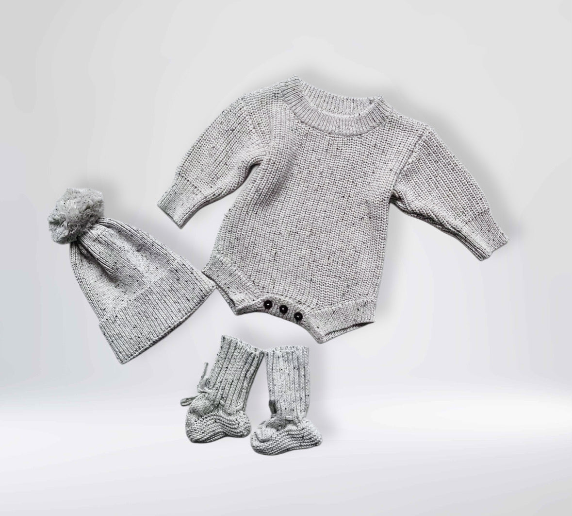 Gebreide Pasgeboren Baby Romperset met lange mouwen, sokken en mutsjes