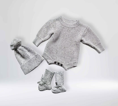 Gebreide Pasgeboren Baby Romperset met lange mouwen, sokken en mutsjes