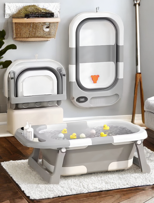 Opvouwbaar babybadje met touchscreen | Duurzaam, geïsoleerd en makkelijk leeg te laten lopen | Afneembare opbergruimte | Voor 0-6 jaar