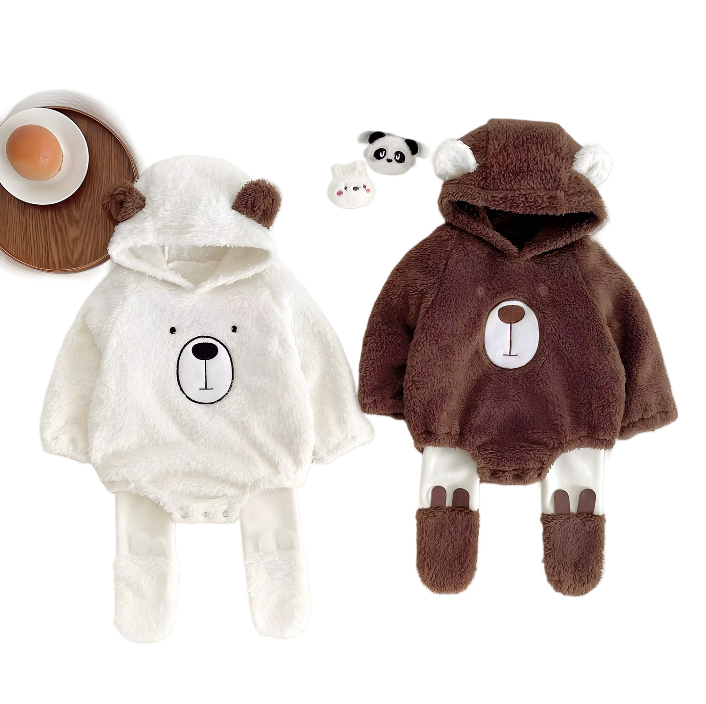 Wollen baby rompertjes met bont voor winter en herfst - met afneembare leggings