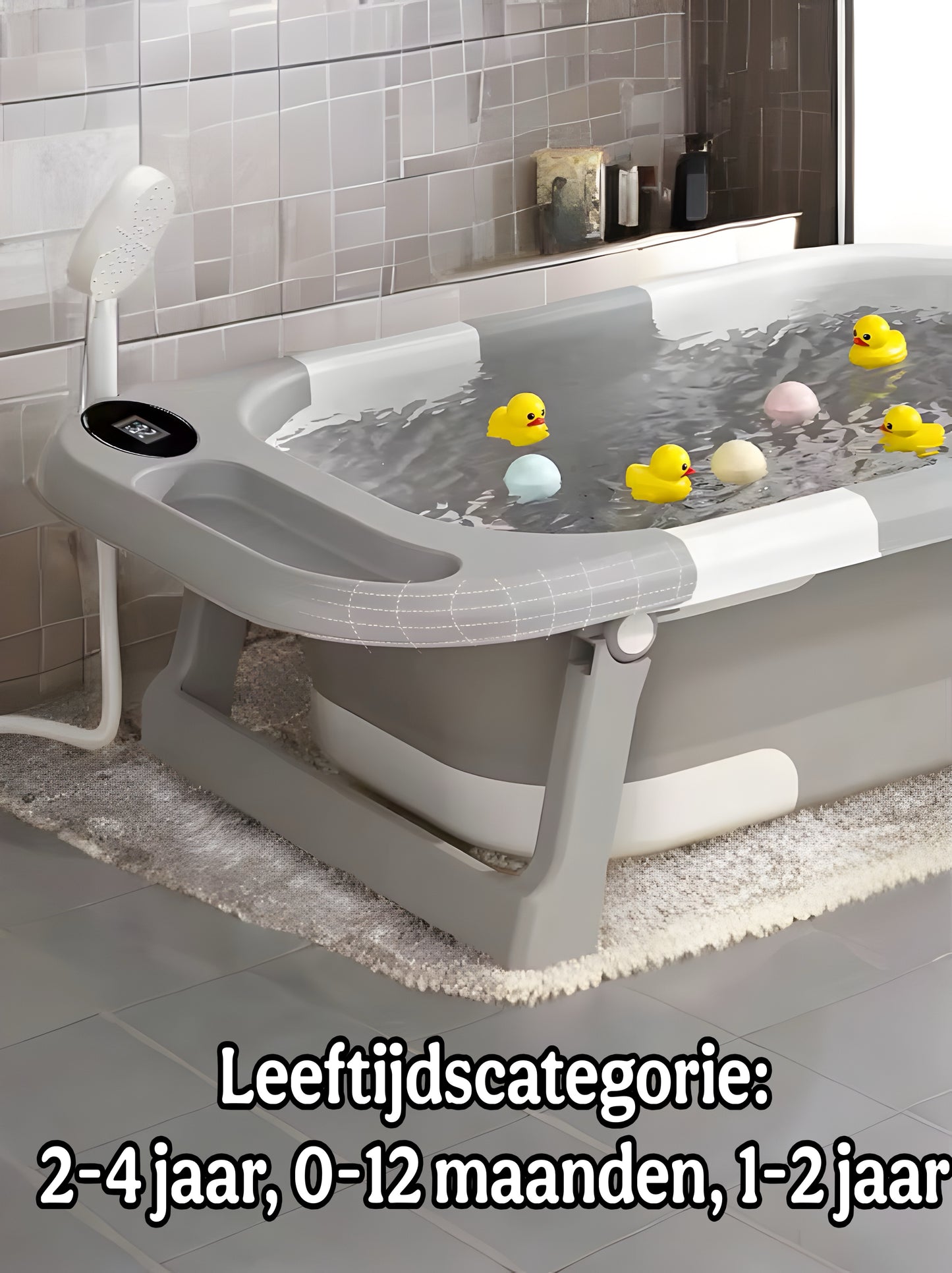 Opvouwbaar babybadje met touchscreen | Duurzaam, geïsoleerd en makkelijk leeg te laten lopen | Afneembare opbergruimte | Voor 0-6 jaar