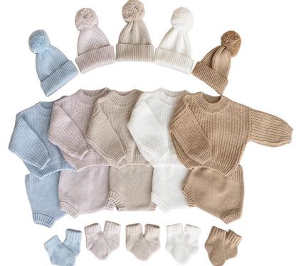 Gebreide Babytruiset voor Pasgeborenen met Sokjes en Warme Muts