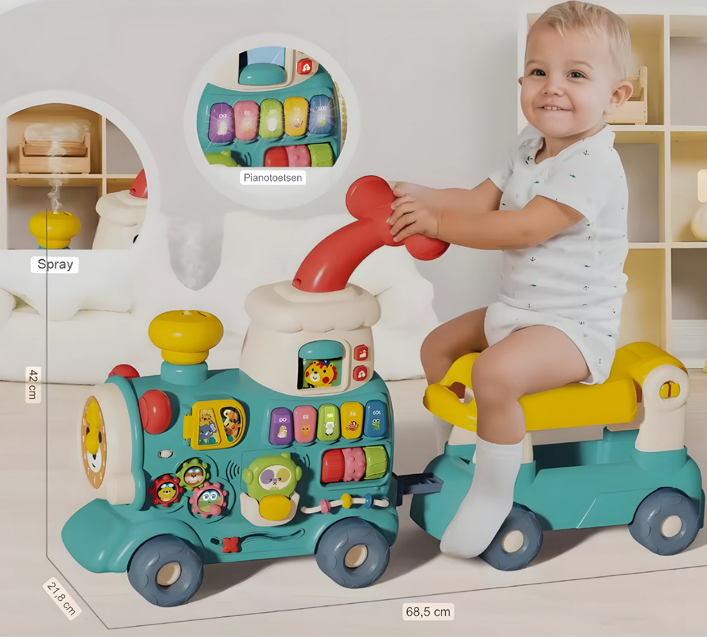 Educatief 5-in-1 zit- en rijspeelgoed voor baby's van 0-4 jaar met muziek en visuele weergave