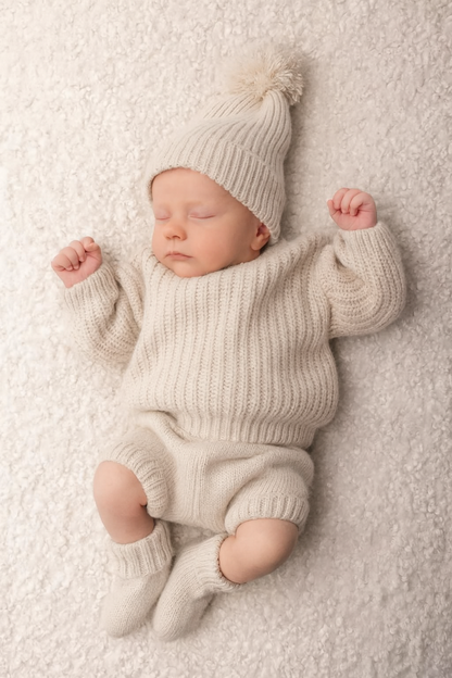 Gebreide Babytruiset voor Pasgeborenen met Sokjes en Warme Muts