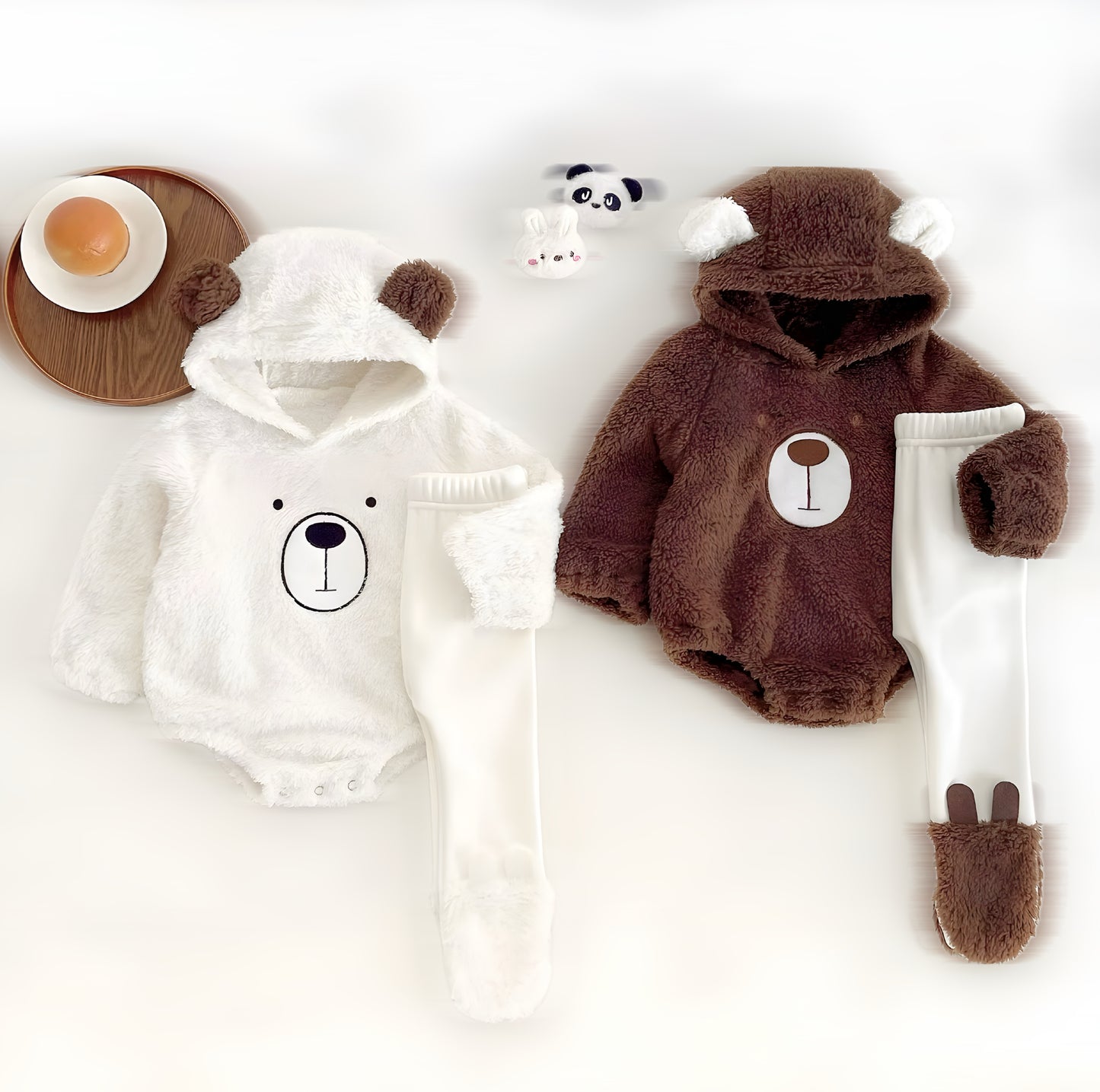 Wollen baby rompertjes met bont voor winter en herfst - met afneembare leggings